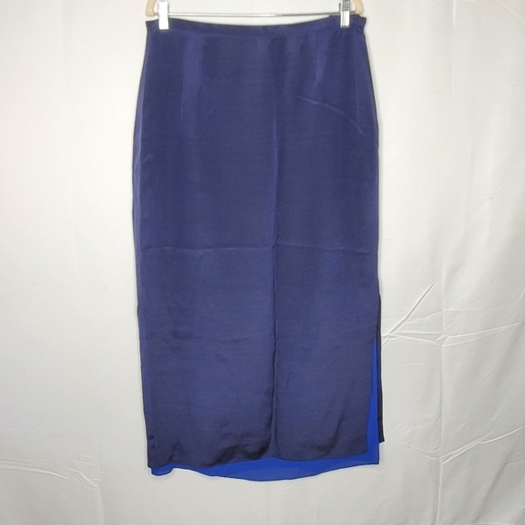 Josephine Chaus SILK Slip Skirt Maxi Size 16 Contrast Color Exposed Lining - Picture 1 of 11
